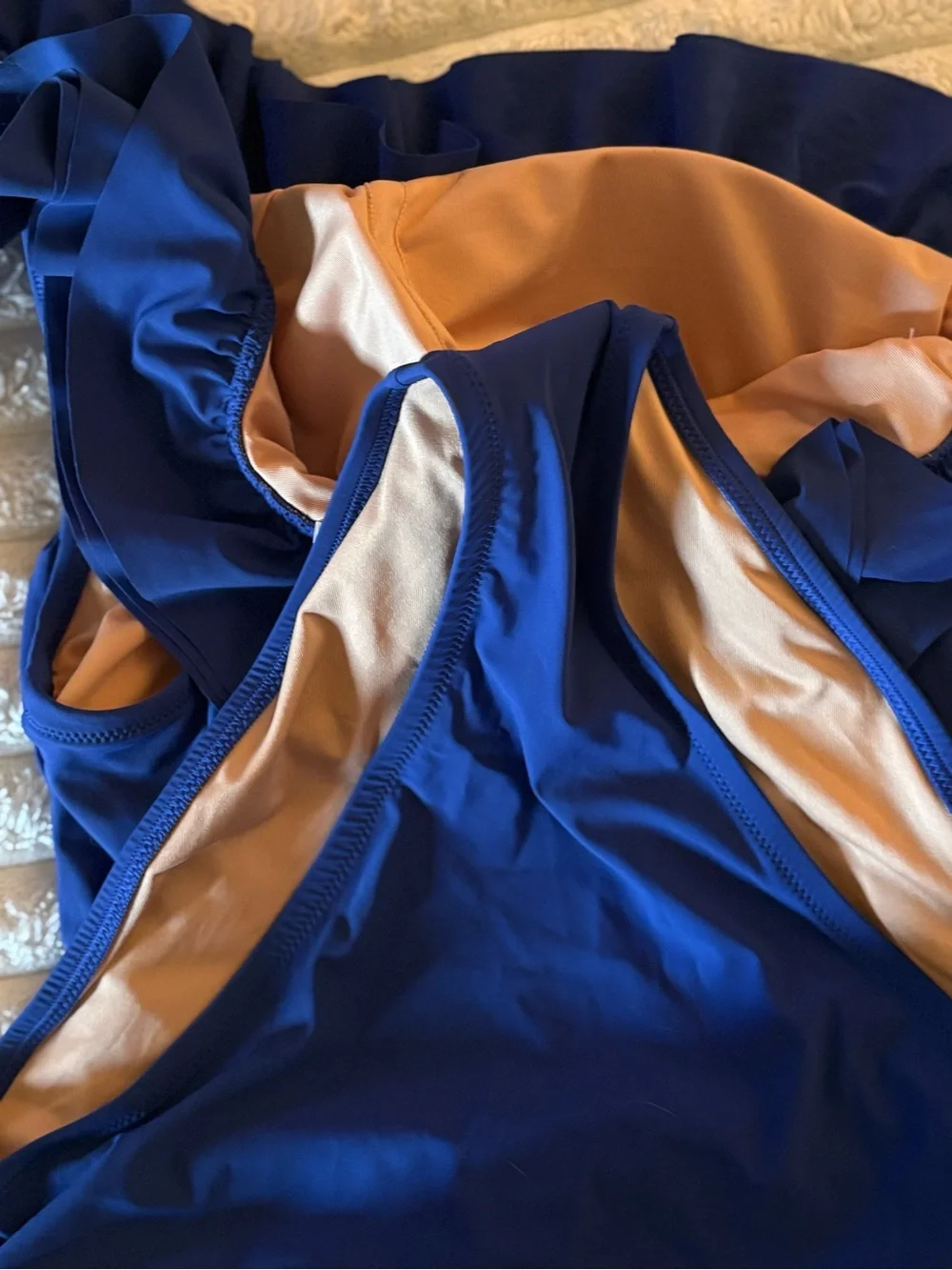 J CrewOne-Shoulder Ruffle Swimsuit in Deep Blue with Peach Lining size 10